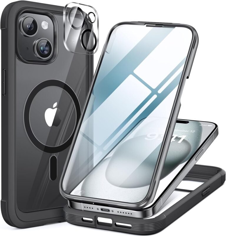 iPhone 15 Plus 360° Protection Case [BLACK] : Front Screen + Back Cover + Camera Protector