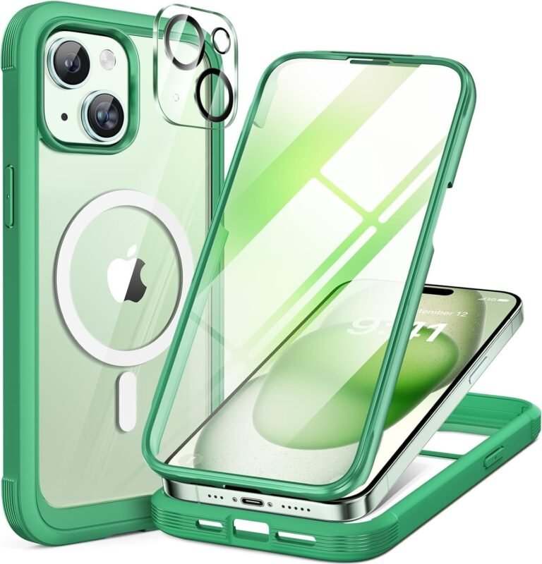 iPhone 15 Plus 360° Protection Case [GREEN] : Front Screen + Back Cover + Camera Protector