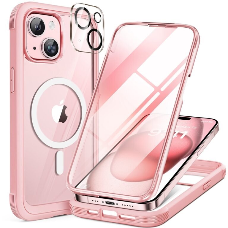 iPhone 15 Plus 360° Protection Case [PINK] : Front Screen + Back Cover + Camera Protector