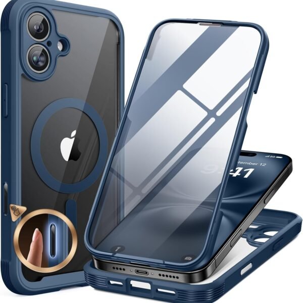 iPhone 16 360° Protection Case [BLUE] : Front Screen + Back Cover + Camera Protector