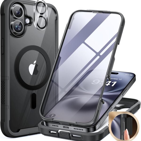 iPhone 16 Plus 360° Protection Case [BLACK] : Front Screen + Back Cover + Camera Protector
