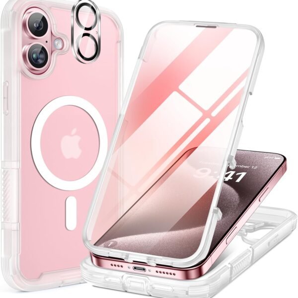 iPhone 16 Plus 360° Protection Case [MATTE CLEAR] : Front Screen + Back Cover + Camera Protector