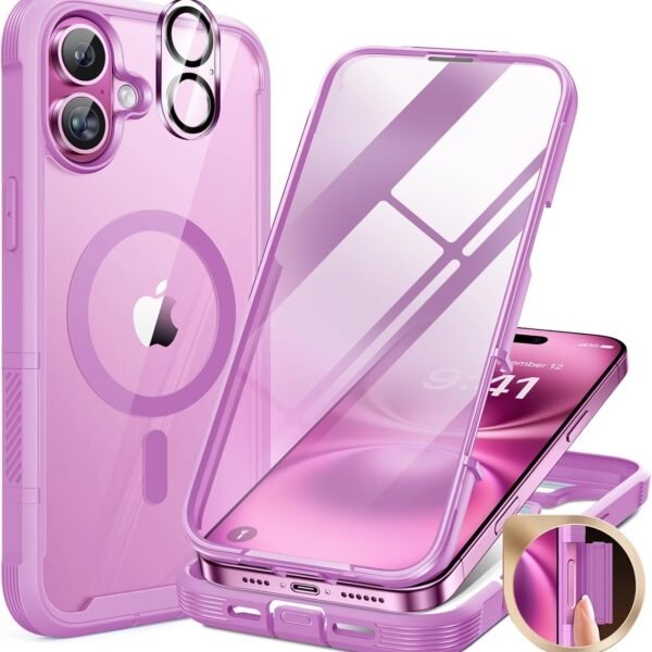 iPhone 16 Plus 360° Protection Case [PINK] : Front Screen + Back Cover + Camera Protector