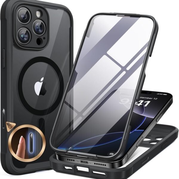 iPhone 16 Pro 360° Protection Case [BLACK] : Front Screen + Back Cover + Camera Protector