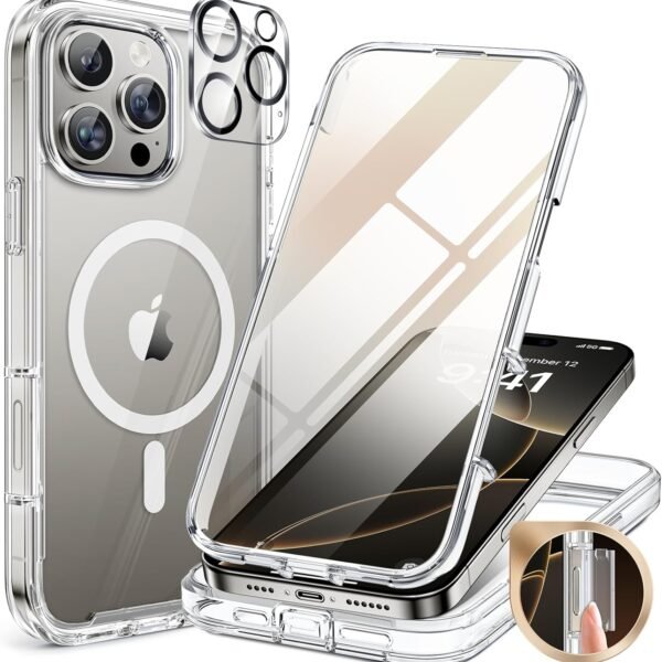 iPhone 16 Pro 360° Protection Case [CLEAR] : Front Screen + Back Cover + Camera Protector