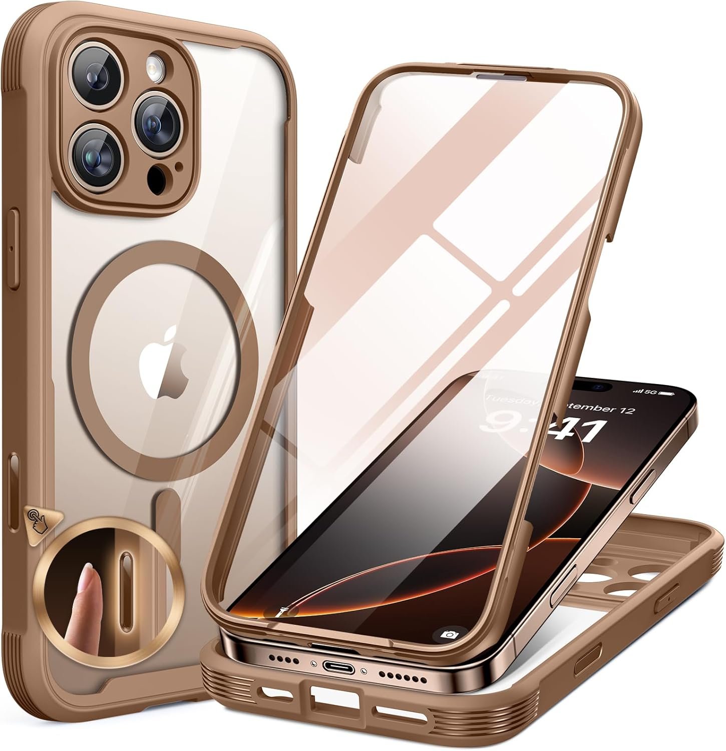 iPhone 16 Pro Max 360° Protection Case [DESERT] : Front Screen + Back Cover + Camera Protector